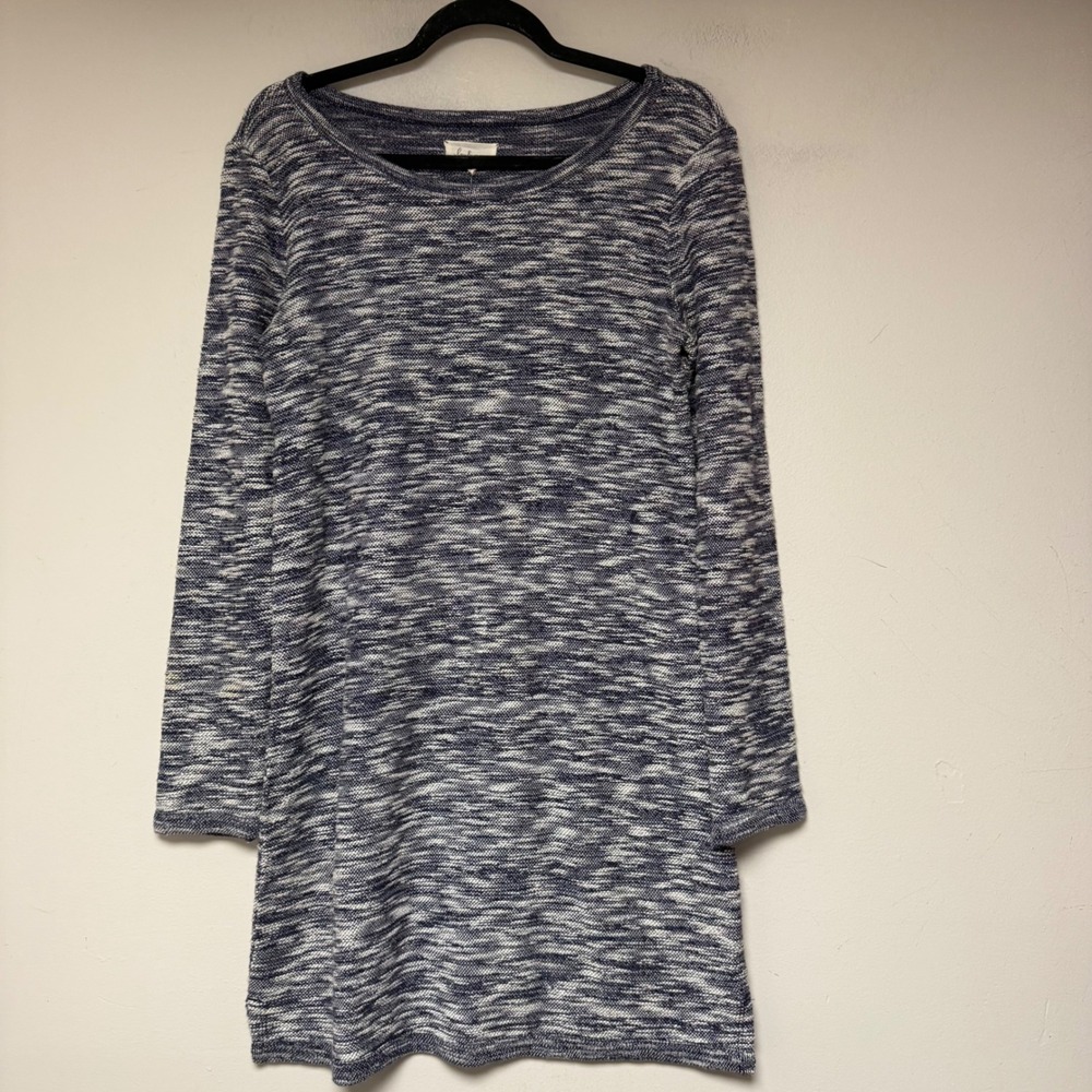 Lou & Grey Tunic Dress Women Small Navy White Excellent Marled Knit Long Sleeve‎